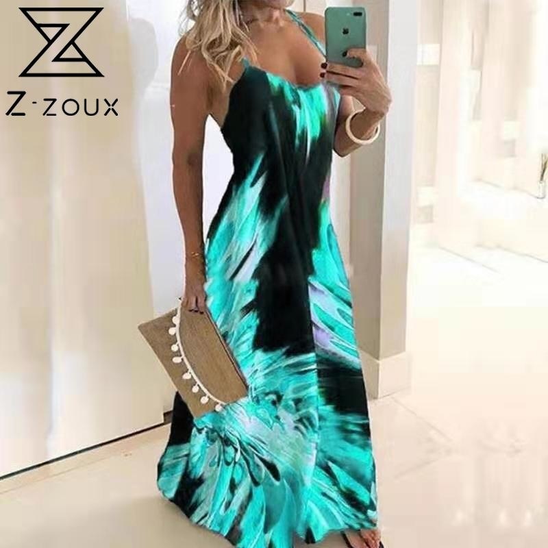 

Women Dress Sleeveless Spaghetti Strap Print Dresses Color Matching Plus Size Sexy Long Summer Clothes 210524, Red