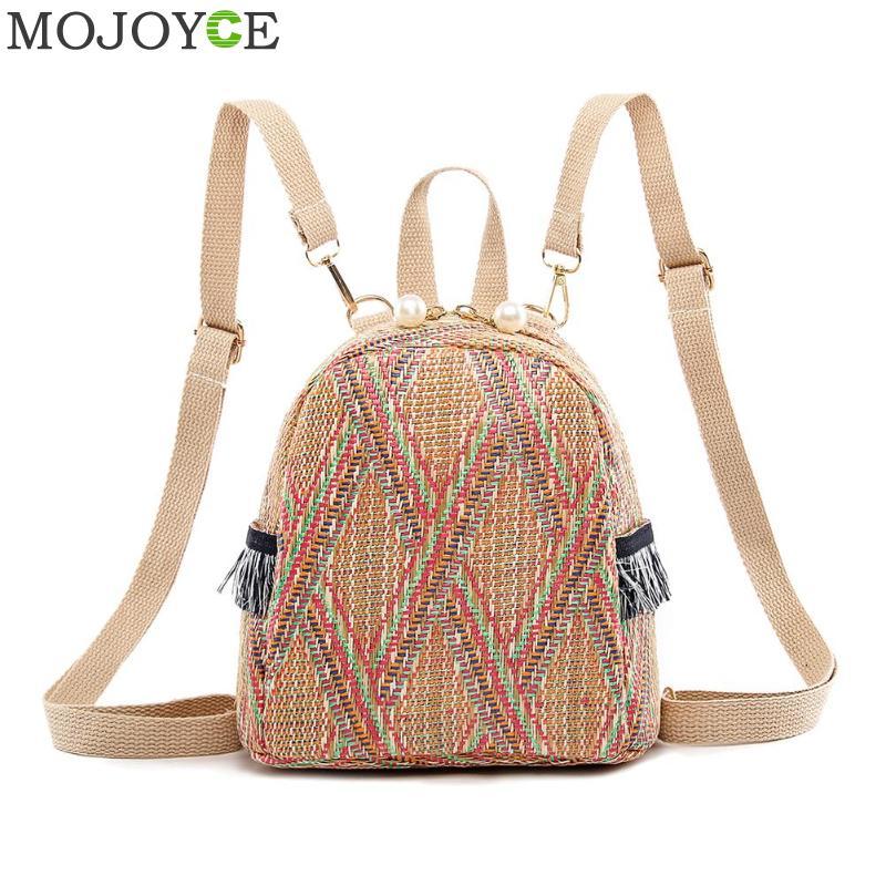 

Fashion Straw Woven Backpack Women Back Pack Summer Teenage Girl Quality Backpacks Travel Bags Books Rucksack Style, As show