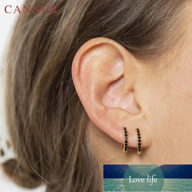 

Simple Minimalist Geometric 925 Sterling Silver Black/Blue Zircon Small Hoop Earrings for Women Gold Silver Color Party Jewelry Factory price expert design Quality