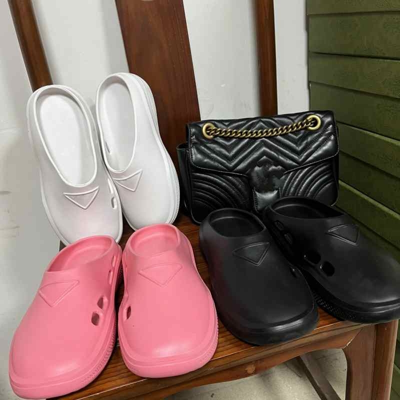 

foam rubber mules platform beach slippers flat Scuffs Embossed rubber cross logo Hollow side, Pink no men size