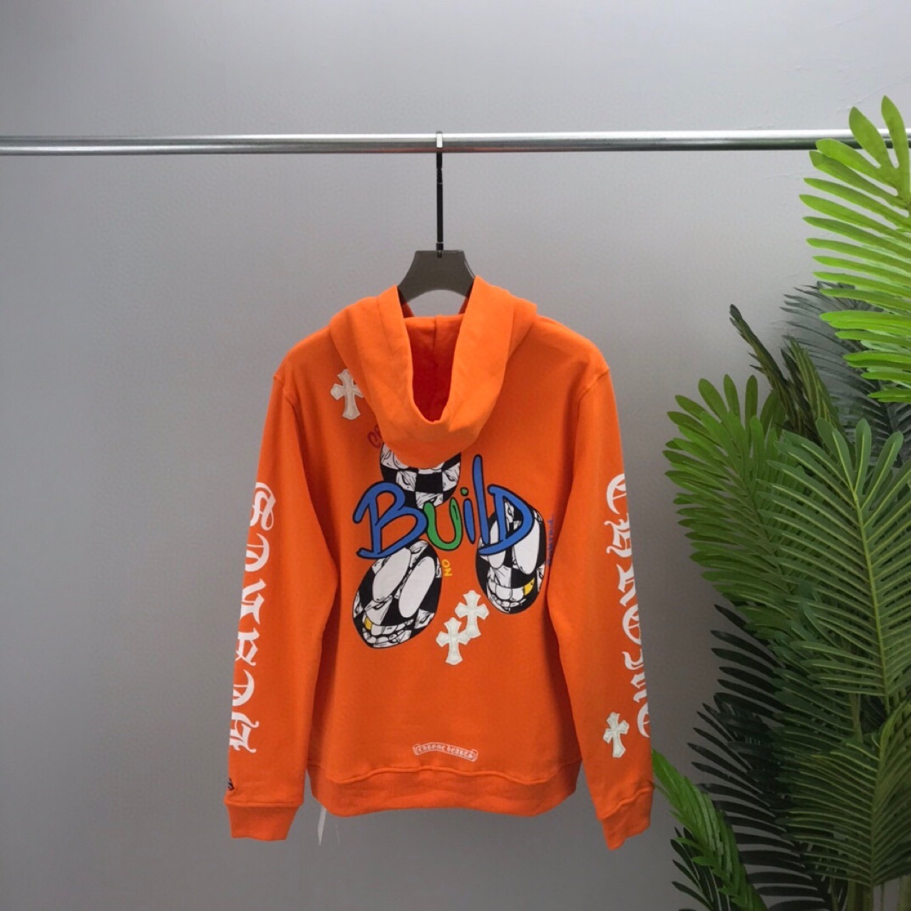

Chrome/heart Autumn and Winter New Ch Crowe Hoodie Men' Coat Cross Sanskrit Printing Paste Leather Tide Sign, Orange