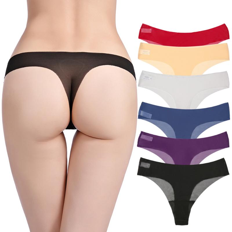 

Women's Gauze Thong Seemless Solid Ultra-Thin Lady's Panties Sexy Color Low-Rise Briefs G-string Ice Silk, Beige
