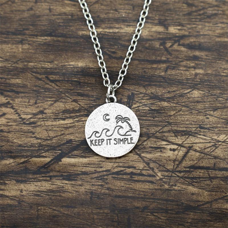 

Chains Engraved KEEP IT SIMPLE Pendant Necklace Moon Wave Coconut Tree Nature Inspirational Jewelry