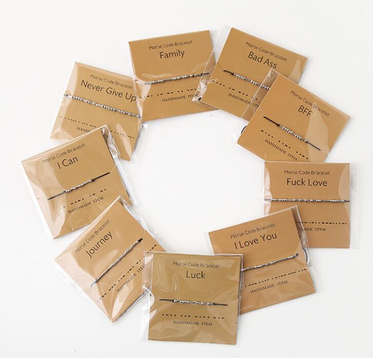 

Handmade Morse Code Bracelet Beads Adjustable Black String Charm Bracelets With I Love You Lettering Cardboard Creative Jewelry For Friend Family Gift