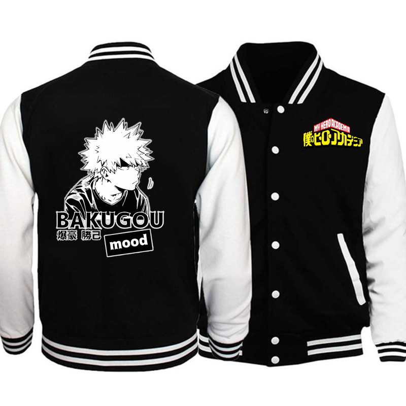 

Sale Baseball Uniform Sportswear Autumn Bomber Jacket my hero academia Bakugou Katsuki Print Hip Hop Men Coats, Black