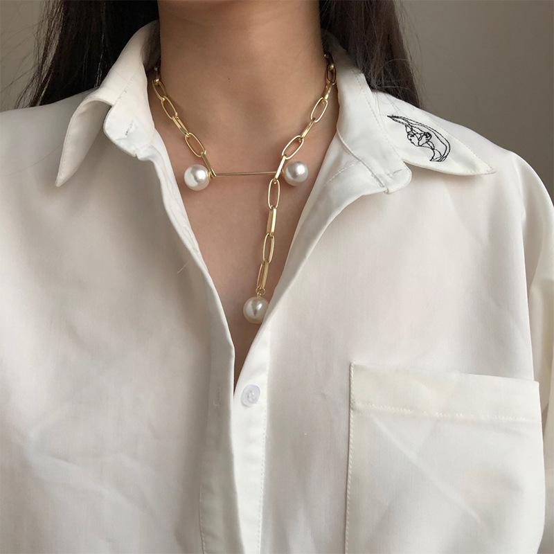 

Pendant Necklaces Fashion Chain Pearl Necklace Minimalist Punk Style Rectangular Adjustable Collarbone