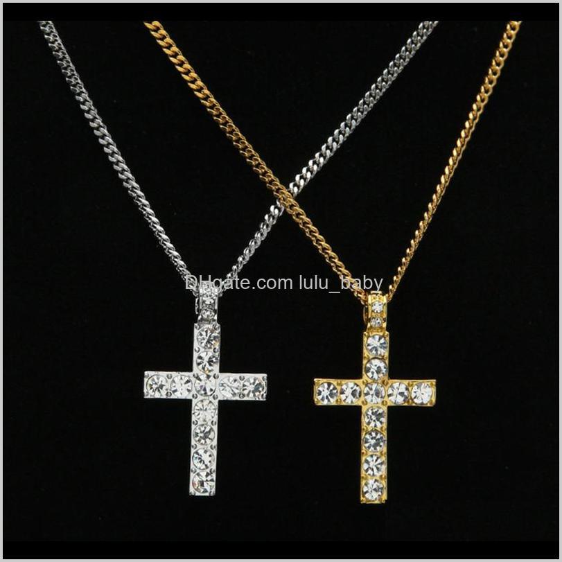 

Pendant Necklaces Classic Hip Hop Jewelry Iced Out Goldsier Color Cuban Chains Rhinestone Cross Pendants Necklace For Men Elyny Yusuw, Silver