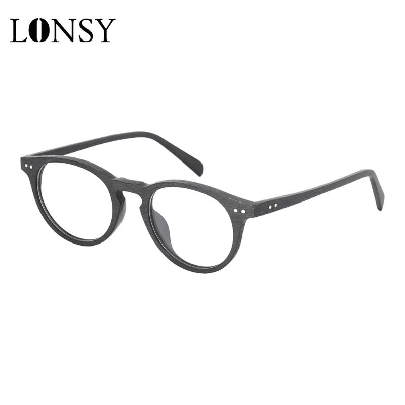

Fashion Sunglasses Frames LONSY Retro Round Design Anti Blue Light Lens Wood Grain Optical Glasses Frame Women Men Brand Computer Myopia Eye