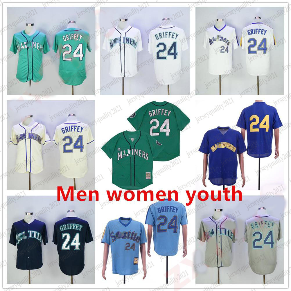 

Seattle Men Women kids Retire 24 Ken Griffey Jr Jersey 1984 1995 Vintage Pullover All Stitched Flexbase Cool Base Cooperstown, Blue;black