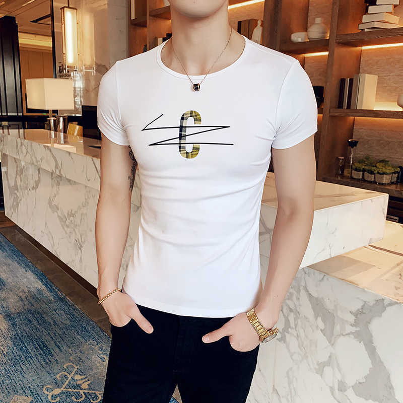 

Leeteer Printed T Shirt Men Summer Short Sleeve Casual T-Shirt Slim Fit Streetwear Male Clothing Korean O-neck Tops Tees 210527, White