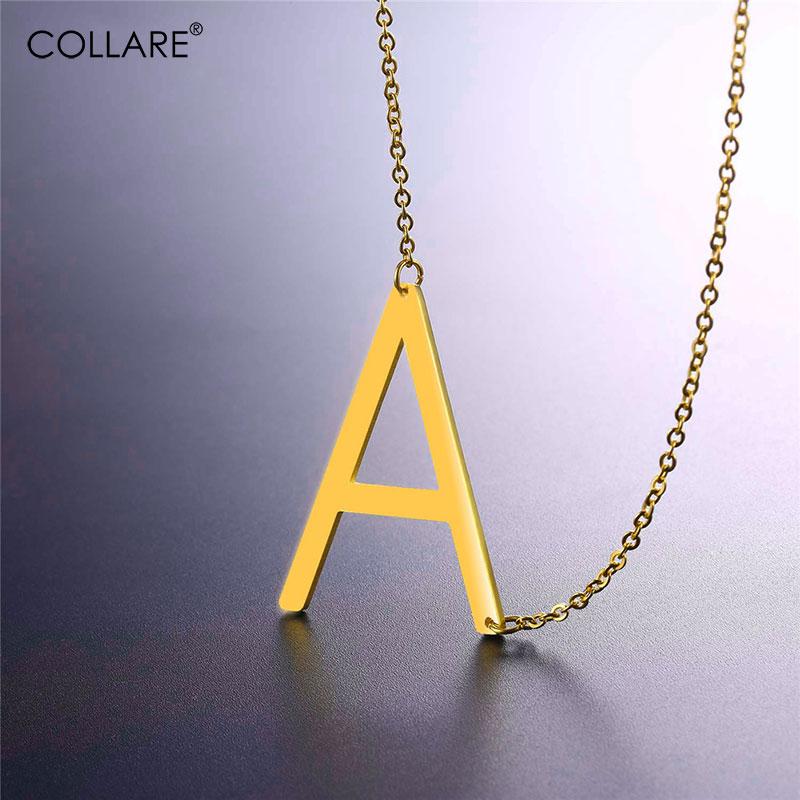 

Pendant Necklaces Collare Large Letter A Choker Necklace Women Gold/Black Color Alfabet Gift 316L Stainless Steel Jewelry Initial N003, Silver
