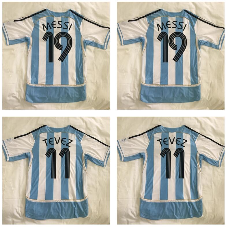 

TOP 2006 ARGENTINAS retro soccer jerseys star MESSI 19 RIQUELME 10 CRESPO 9 TEVEZ 11 MILITO 15 uniform de kits futbol shirt thailand quality, Home plain
