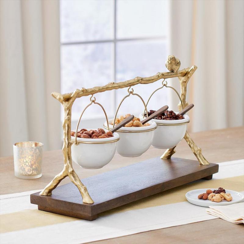 

Dishes & Plates Gold Oak Branch Snack Bowl Stand Resin Christmas Rack With Removable Basket Organizer Party Decorations, As shown