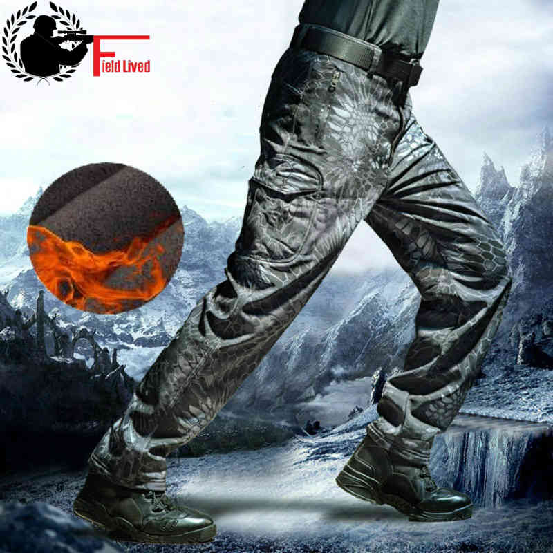 

Thermal soft shell pants waterproof windproof pants warm trousers men Plus Velve thick camouflage winter tactical pant male 210518, Green python