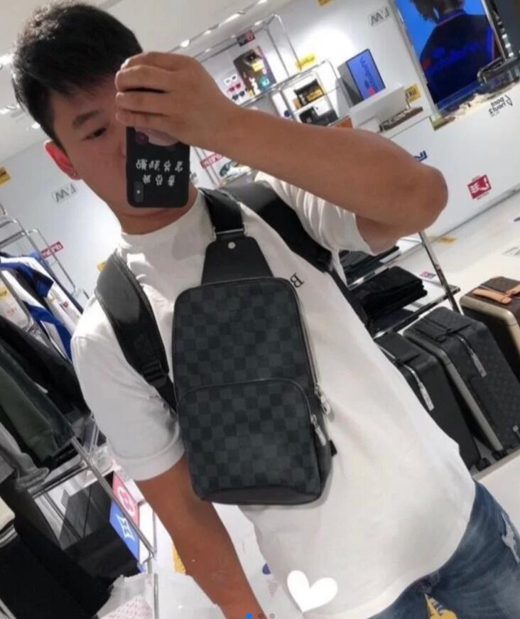 

GGLVLouisVuttonYSLVITTON Avenue Sling Bag Mens Designer Leather Shoulder Bags Mans Luxurys Designers Cross Body Wallet Hobos Message, Black plaid