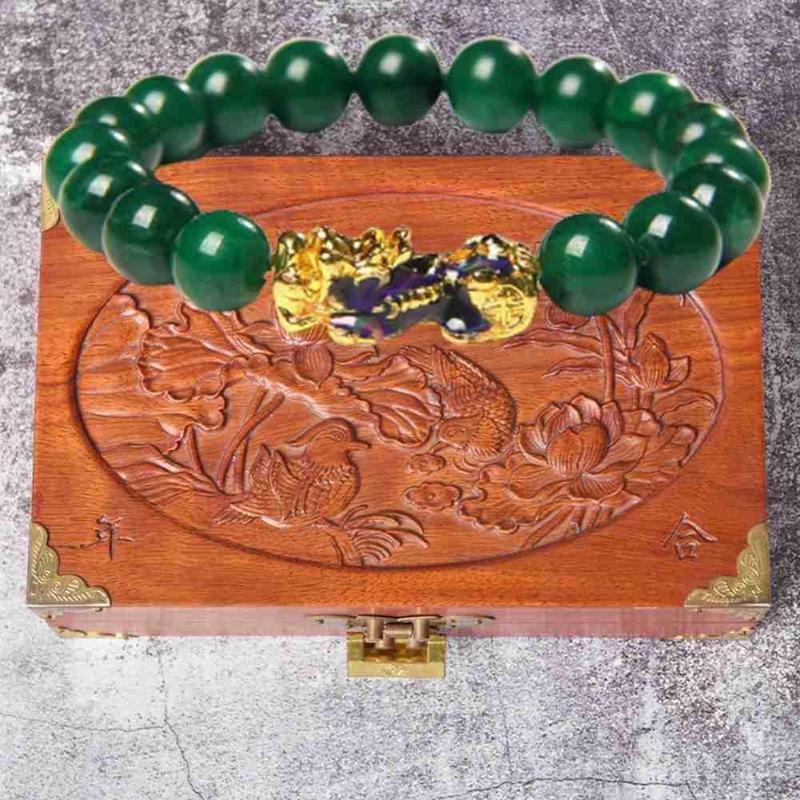 

Bangle Pi Yao Feng Shui Green Jade Beads Bracelets Good Luck Bracelet Color Money Gold Wealth Changing Charm Jewelry Gift Attract A9y0