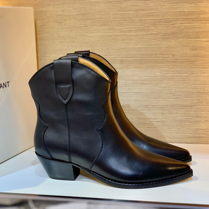 

Western style Dewina black Ankle Biker Cowgirl Boots cowboy heel pull-on classic booties leather outsole Snip toe boot women luxury designers shoes factory Footwear