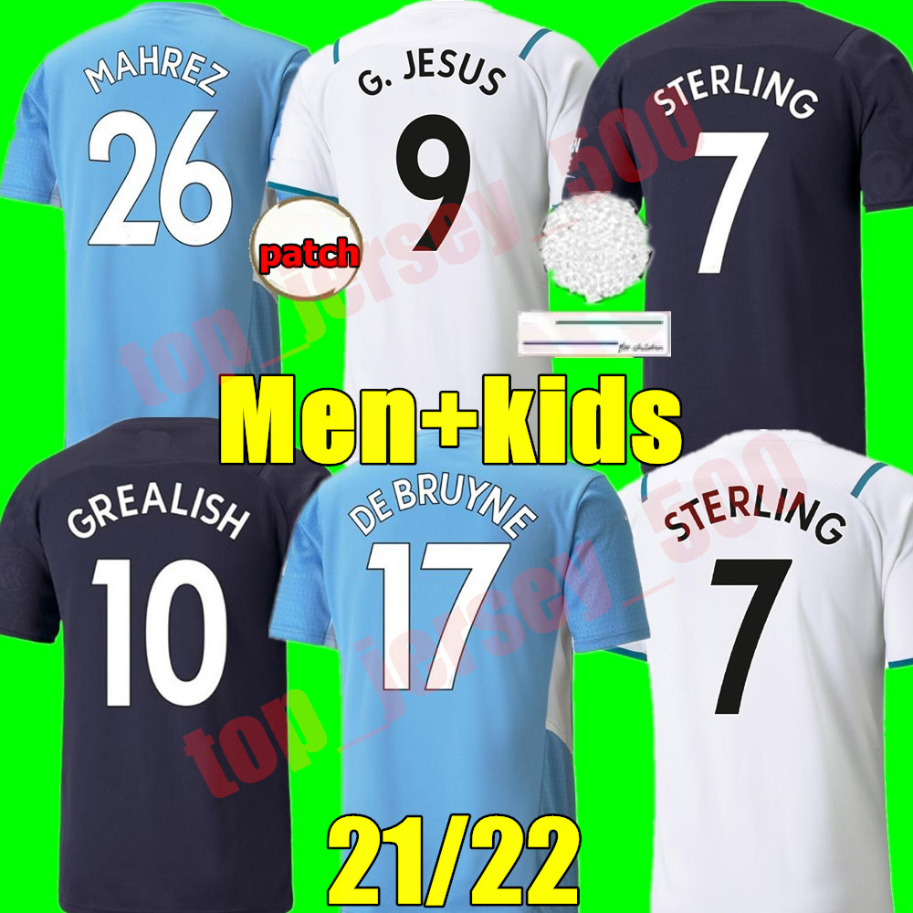 

21 22 Man soccer jersey GREALISH G.JESUS STERLING RÚBEN City DE BRUYNE foden MAHREZ MENDY BERNARDO 2021 2022 football shirt adult Men kids kit uniforms Camiseta, Adult home+league patch