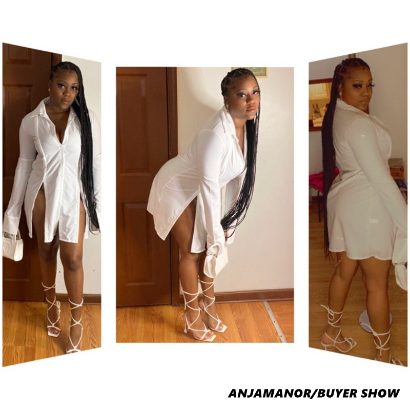 

2021anjamanor button split white long sleeve shirt dress women clothes fashion mini dresses clubwear vestidos sexis d22-cg18, Black;gray