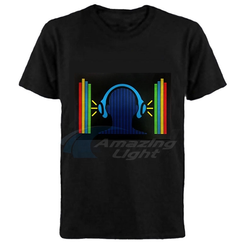 

100% cotton party light up el pan t-shirt flashing led sound activated pan 210707, 586