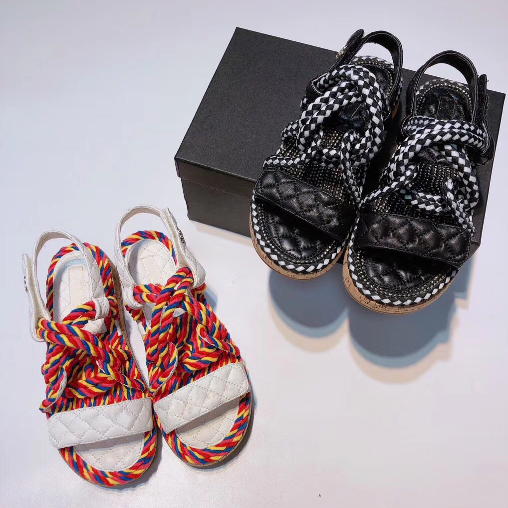 

2021 women's Hemp Rope Sandals Woven Wood Slippers Designer Mules Fashion HOOK & LOOP Platform Flat shoes Summer Ankle Strap Sandal, Socks