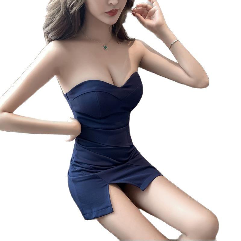 

Plus Size Dresses Fashion Tube Top Dress 2021 Night Market Overalls Low-Cut Tight-Fitting Hip Summer Nightclub Sexy, Black