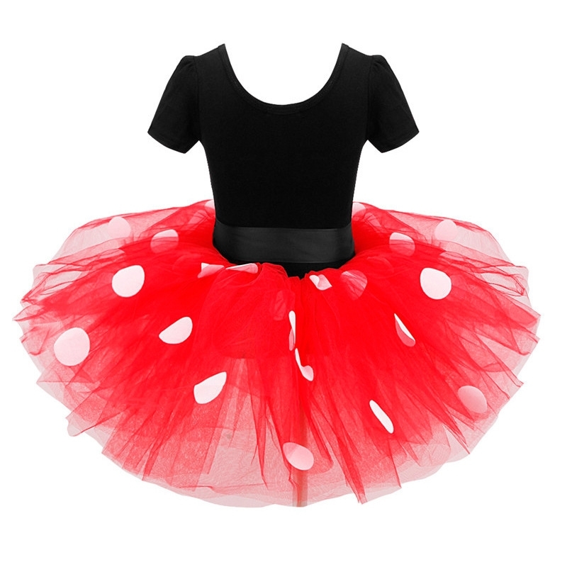 

2021 new girl's big round dot mesh princess pompous skirt performance dress, Red