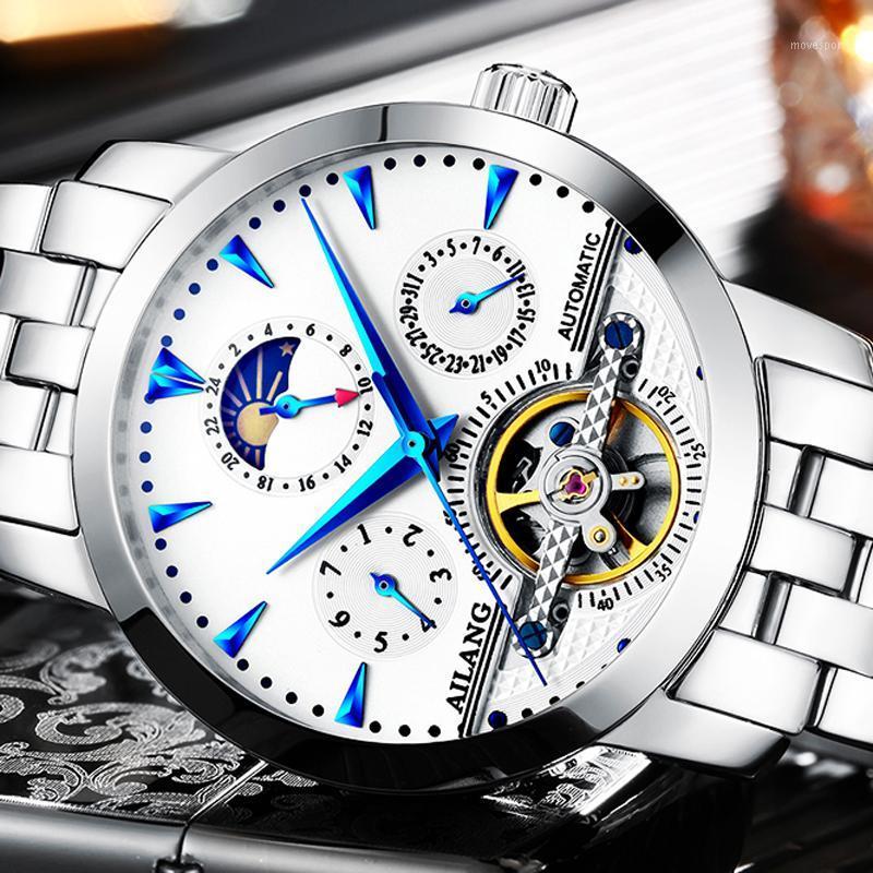 

Men Automatic Mechanical Watch Fashion Casual Stainless Steel Military Sport Self-Wind Watches Relogio Masculino Wristwatches, Black