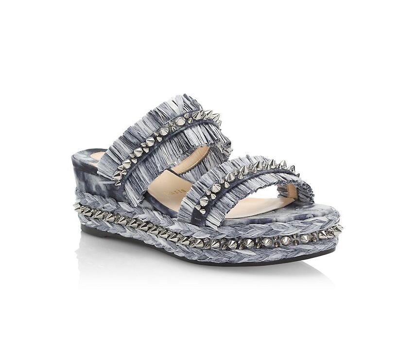 

Women Sandals Slipper Wedges Flats spikes shoes red bottom high heels slippers Voltinoudou Spiked Denim Espadrille Mules luxurys designs 35-43, Black