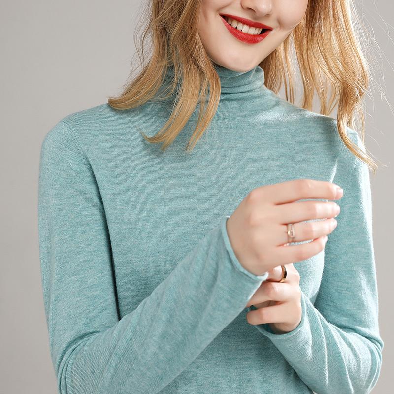 

Product Multi-color Optional High-neck Slim Fashion Wool Sweater Solid Color Long-sleeved Cashmere Knit Short Pullover Women' Sweaters, Green