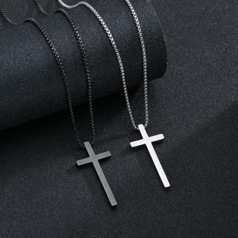 

Pendant Necklaces Vintage Black White Prayer Christian Jesus Titanium Steel Cross Necklace 2021 Men's Fashion Religious Holiday Jewelry, Silver