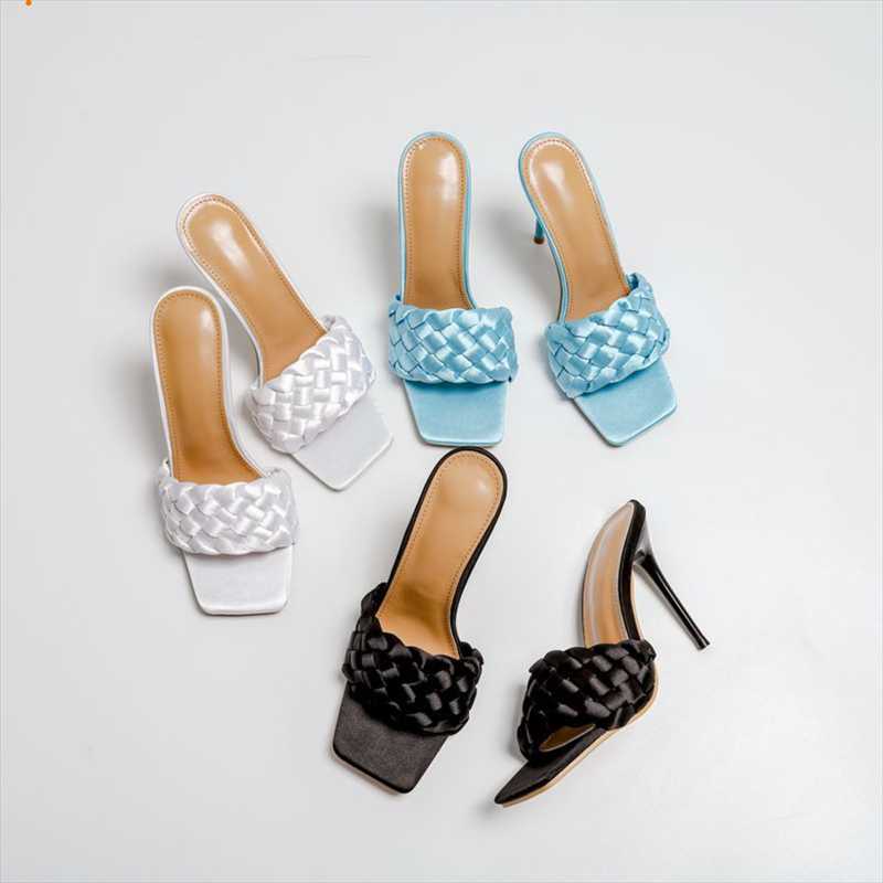 

Dress Shoes 2021 Knit Slipper Scandals Women Sexy High Heels Pumps Thin Pointed Toe Lady Pump Plus Size 41-42, White 10cm heels