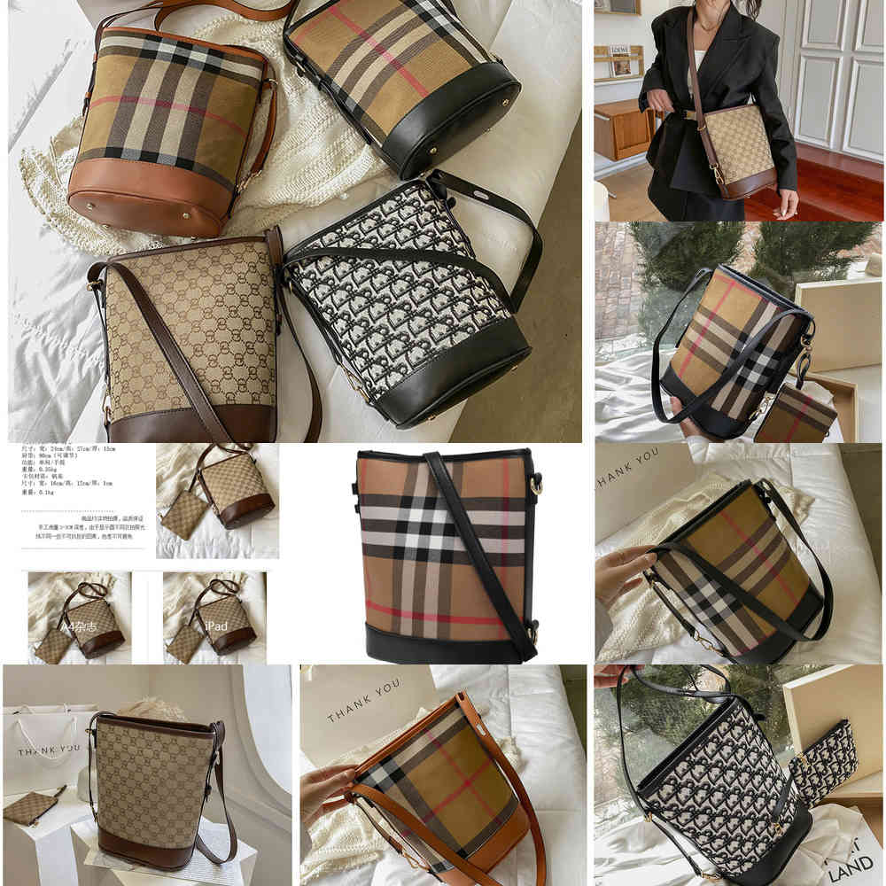 

New Luxurys 2021 Sbucket Fashion Lattice Texture Popular Canvas Bag