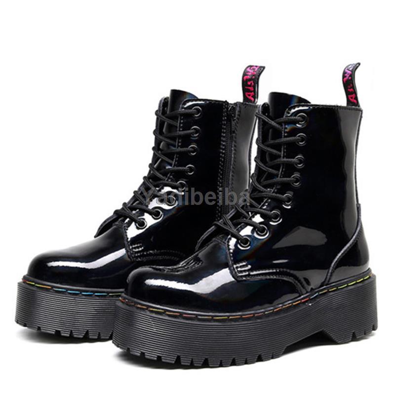 Boots Leather Platform Ankle Shoes Female Motorcycle British Women's 2021 Colorful Short