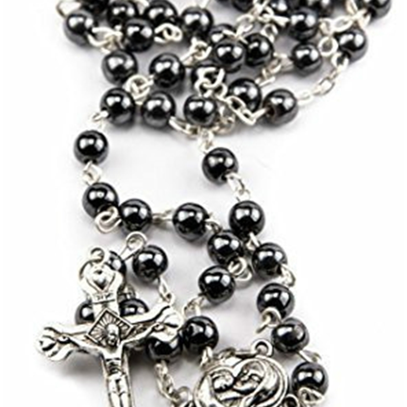 

Collier chapelet non magnétique croix noire gauloise pierre catholique fournitures d'église