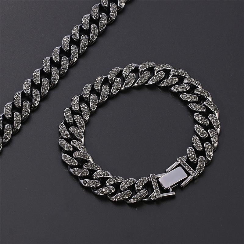 

Charm Bracelets 13mm Hip Hop Miami Curb Cuban Chain Black Iced Out Rhinestones Bracelet Male CZ Bling DJ Rapper Men Jewelry Wholesale, Golden;silver