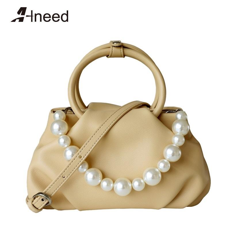 

Evening Bags ALNEED Fashionable Purses And Handbags Luxury Designer Brand Pearls Crossbody Bag Satchels Genuine Leather Shoulder, White 1