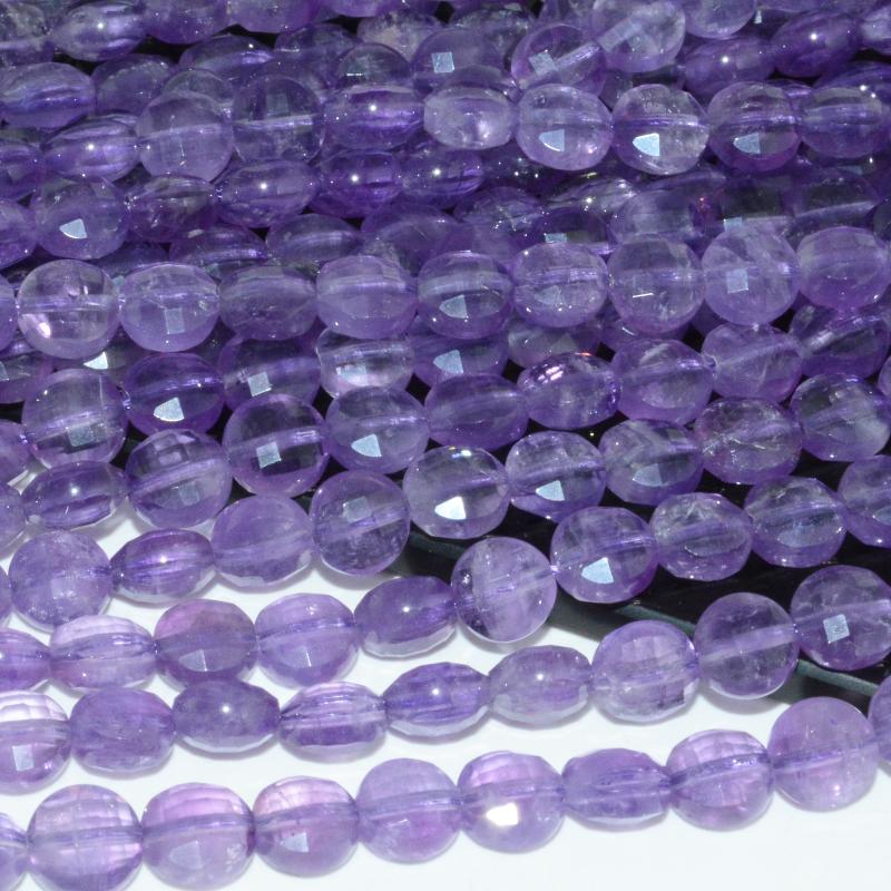

Other Natural Light Amethyst Faceted Flat Round Beads 8mm, Thickness About 5mm