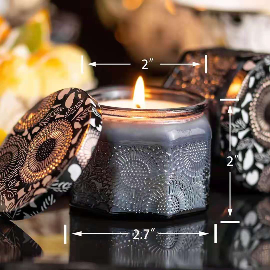 

Octagonal glass bottle 5*7cm 100ml 90g embossed Handmade scented Candle container Storage Jar soy wax Holder Empty with Lid for Home Decoration amber red