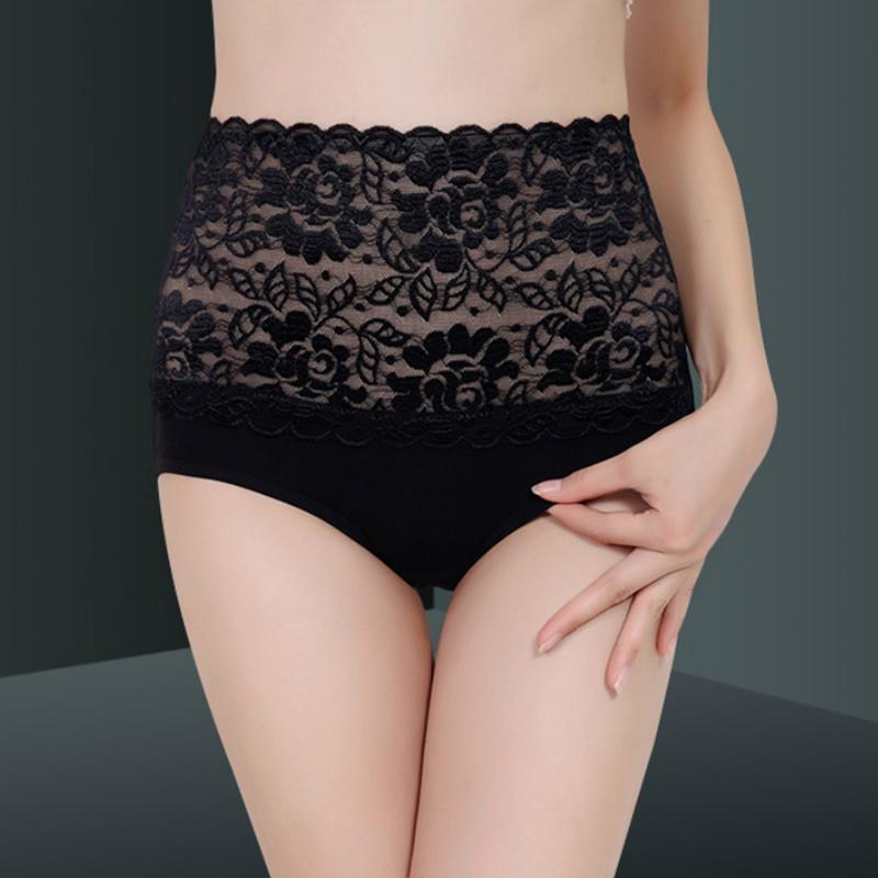 

Women's Panties Sexy Women Underwear Lace High Waist Ladies Briefs Cotton Body Shaper Female Hip Abdomen Tummy Control Breathable Black