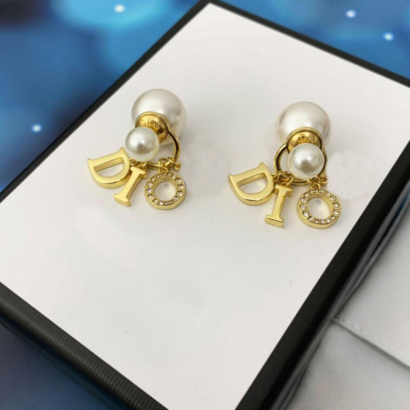 

Luxury Designers Jewelry Fashion Womens Drop Dangle Ear Stud 18K Gold Plated Letter Crystal Pearl Cubic Zirconia Earrings Wedding Accessories, Golden;silver