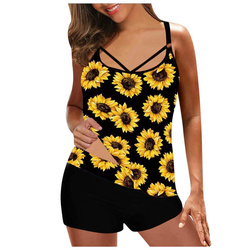 

Women' Swimwear Tankini Large Bikini Set Digital Print Loose Suspender Beach Split Swimsuit Plus Size 2021, Ye