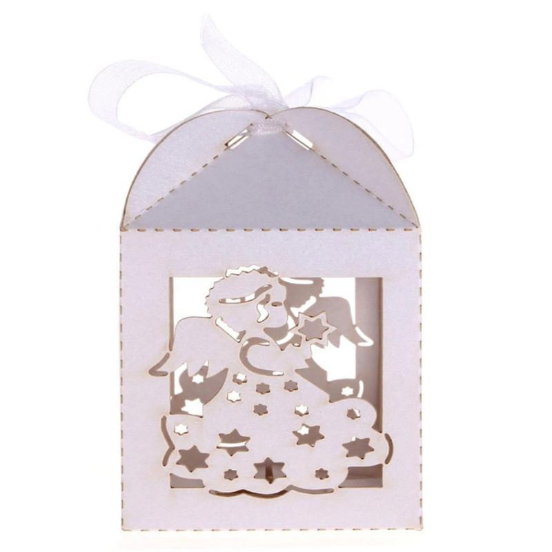 

Party Favor 50pcs Cut Pearl Paper Wedding Ribbon Candy Boxes Gift Box (White)