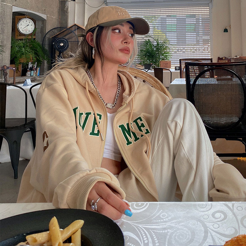 

Y2K Vintage Oversized Women Hoodie Harajuku Aesthetic Zip Up hoodie Sweatshirt Top Long Sleeve 2022 E Girl Clothes Casual ins, Apricot