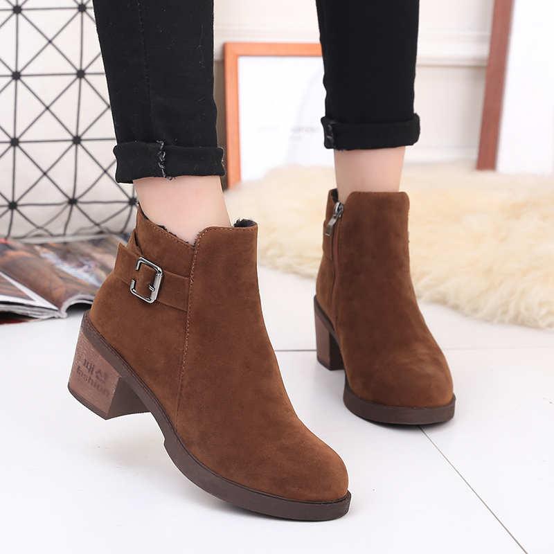 

Boots 2021ins Ankle Women Shoes Natural Genuine Leather Platform High Heel Short Zip Thick Heels Lady Autumn Winter, Black