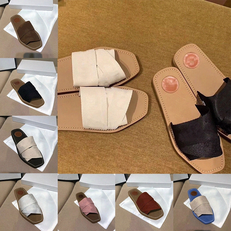 

2021 Newest Women Woody Mules Fflat Slipper Deis Lady Lettering Fabric Womens Outdoor Leather Sole Slide Sandal 35-42tCLZ#, 13