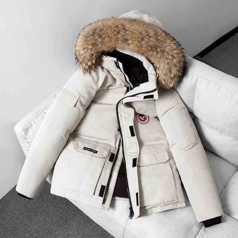 

Season Down Jacket Autumn and Winter New Canadian Couple Outdoor Work Clothes Wool Collar Thickened Goose Coat Men' 02, White 899