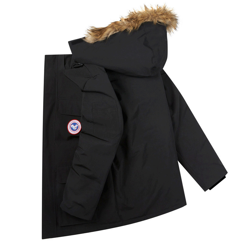 

canadian goode down jacket men's and women's couple large thickened big parker gooses work coat enlarged raccoon dog hair, Black