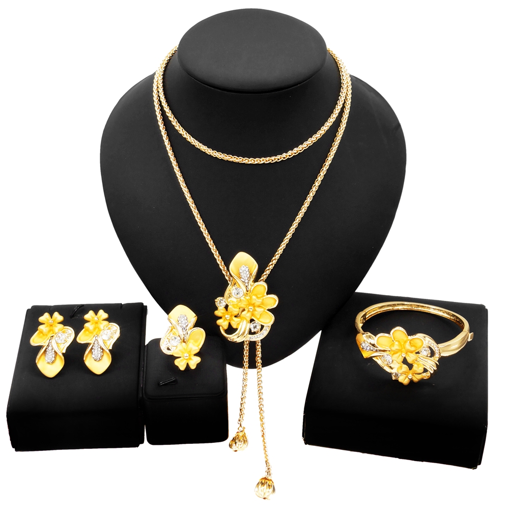 

Yulaili High-Quality Gilded Flower Graphic Jewellery Set and Long Necklace Jewelry Sets For Arabian Brides Wedding Banquets Gift, Golden