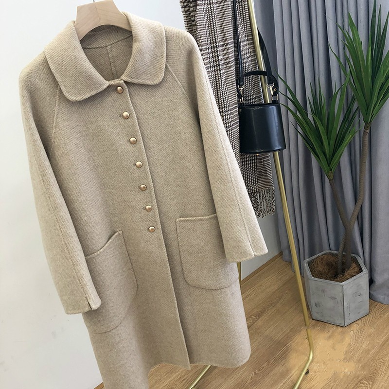 

Women's Wool & Blends Winter autumn peter pan collar antique brass buttons vintage long Woolen coat boutique wool blends high qual, Blue